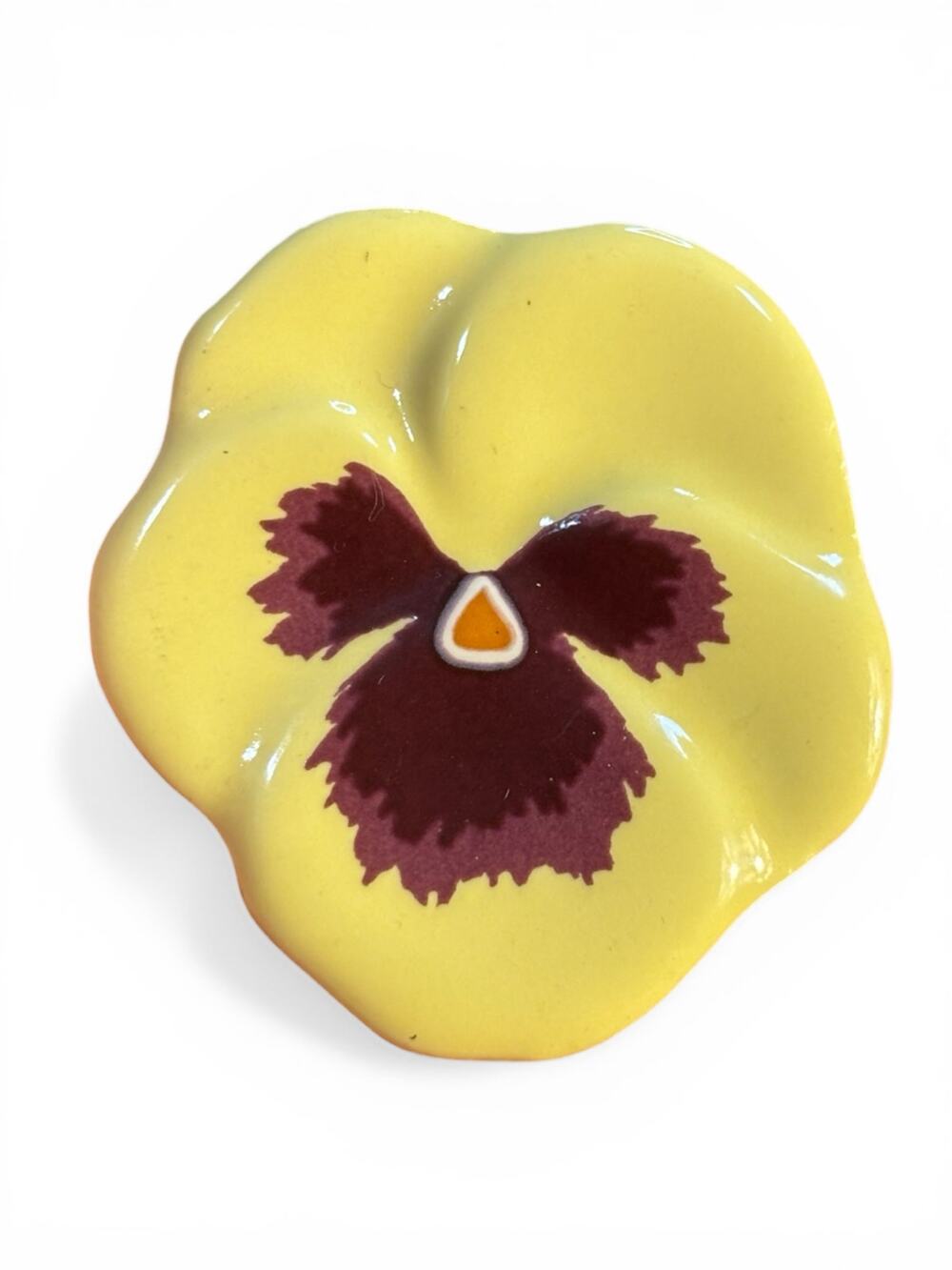 Vintage Avon Yellow Pansy Flower Brooch Porcelain Ceramic Floral Pin Signed